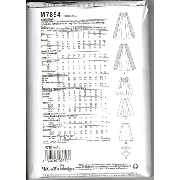 McCalls M7854 Misses 14 to 22 Medieval Costume Dress Cloak Uncut Sewing Pattern - Picture 2 of 9